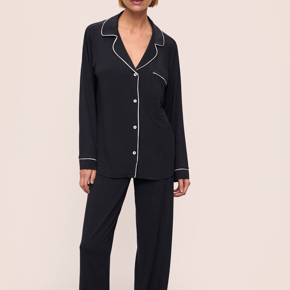 Eberjey Black White Long Sleeve Button Up Pajama Shirt